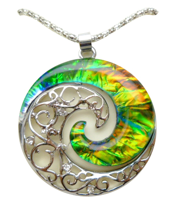 35mm Rainbow Marble Glass Koru Pendant Necklace w/ Ball Chain